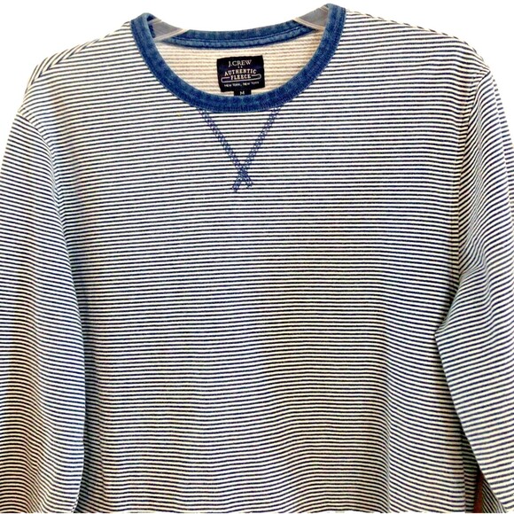 J. Crew Authentic Fleece Sweatshirt Mens Sz M Striped Indigo Cotton Crew Preppy - Picture 2 of 13